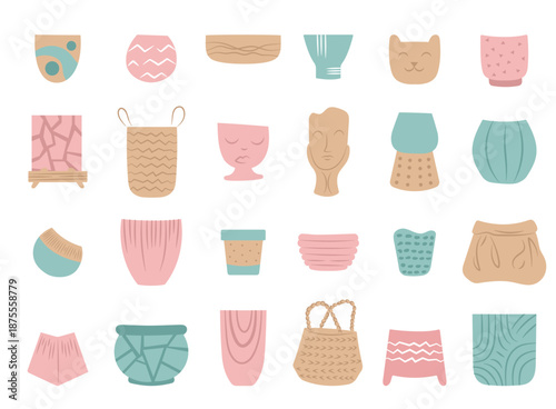 Hand drawn indoor house pots  decor collection.