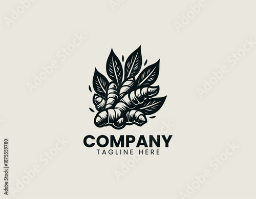 Turmeric root illustrated as clean black vector logo design