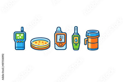 Set of scientific instruments and lab equipment icons