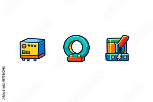 Set of three stylized electronic components icons