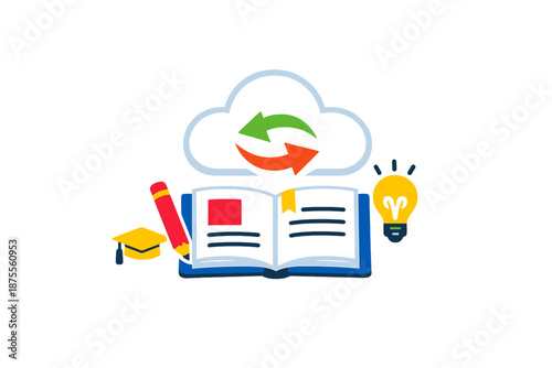 Digital learning and education concept with cloud and icons