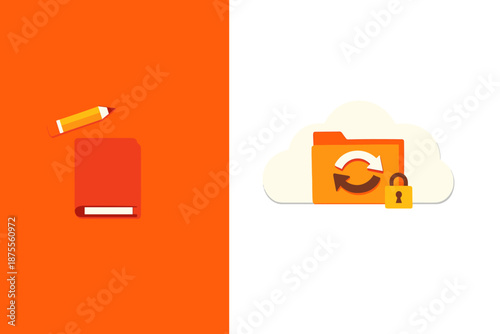 Digital vs Analog Concept: Cloud Storage vs Book