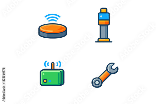 Set of four technology icons on a dark background