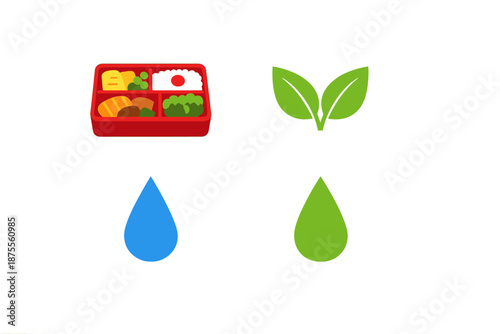 Bento box and green plant with water drop