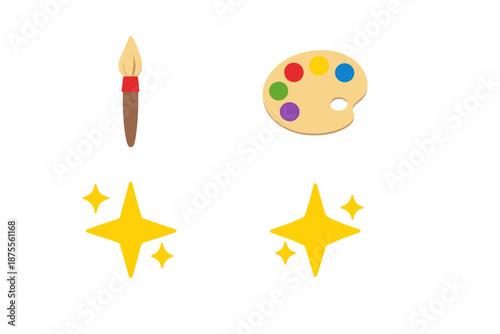 Paintbrush and Palette with Glowing Stars