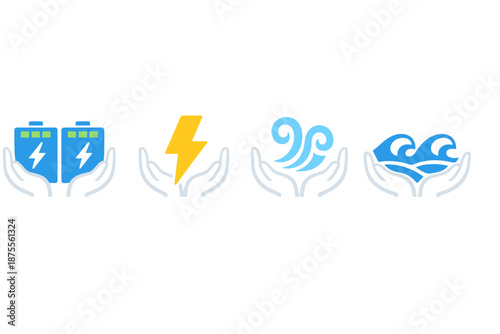 Hands holding different energy sources icons