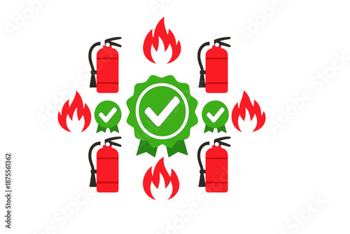 Fire safety icons with checkmarks and flames