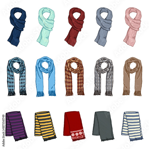 Vector Set of Cartoon Scarf Illustrations