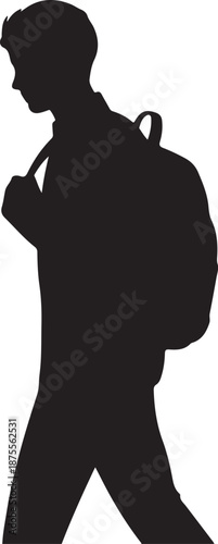 Silhouette of a Person Walking with a Backpack black