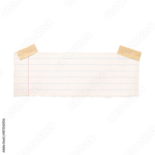 Torn lined paper piece taped to surface