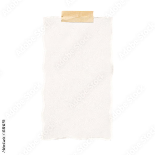 Torn white paper sheet taped to surface