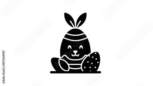Cute Easter bunny egg icon simple black silhouette for holiday design isolated on white background