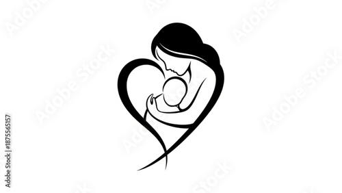 Mother and baby silhouette within a heart shape symbolizing love and care perfect for maternity or family themes isolated o