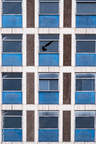 Broken window of a high rise building