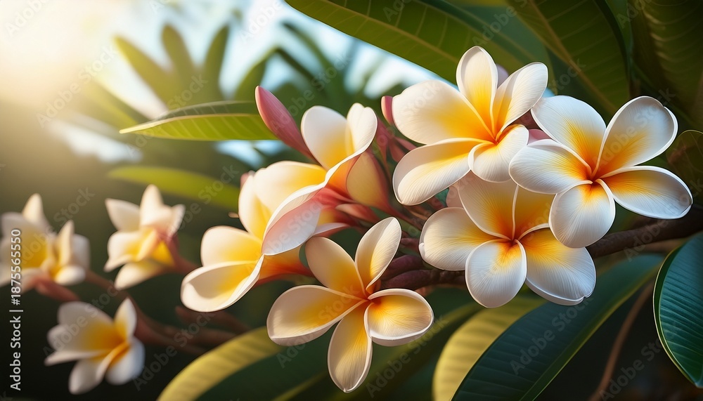 Obraz premium Big Bright Flowers Of Plumeria Tree