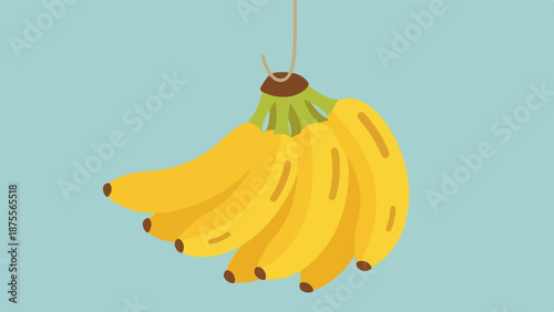 Hanging Bunch of Yellow Bananas Illustration on Blue Background