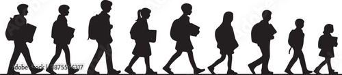Silhouettes of children walking in a line school