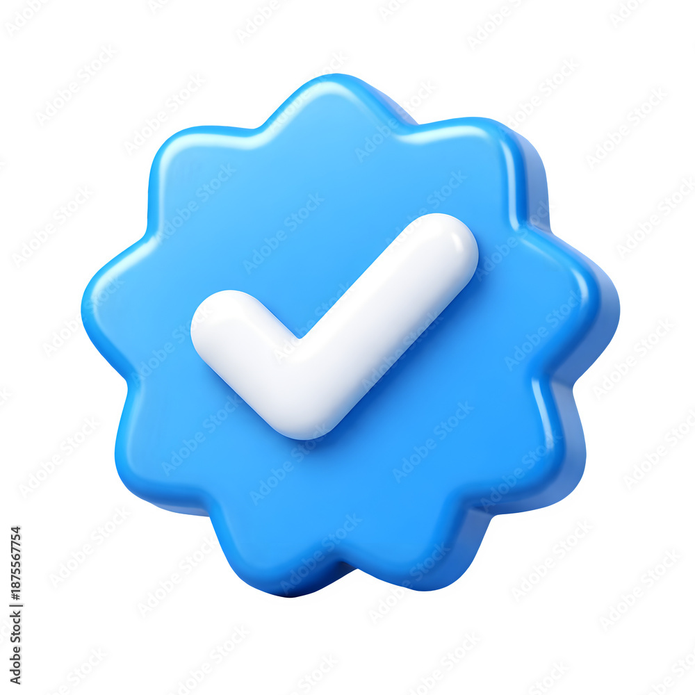 Fototapeta premium 3D Blue Verified Check Badge Icon Isolated on White Background