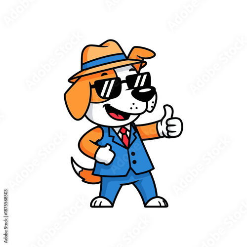 Cartoon dog in business suit giving thumbs up with sunglasses