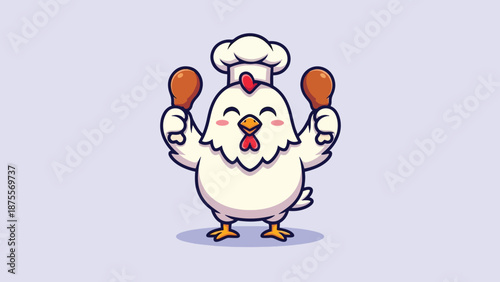 Cute Chef Chicken Holding Fried Chicken Legs Cartoon.
