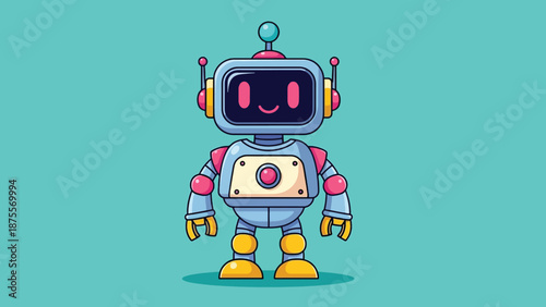 Cute Robot Character Illustration Standing.