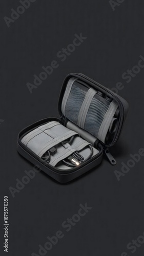 Dark grey tech cable organizer case open