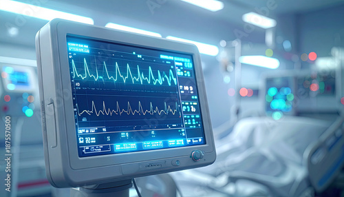 Medical Heart Rate Monitor Displaying Vital Signs in Hospital Intensive Care Unit