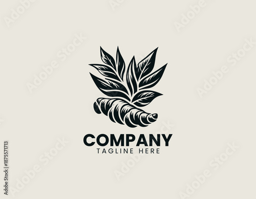 Turmeric root illustrated as clean black vector logo design