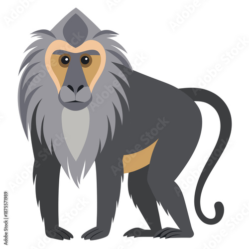 Baboon monkey vector illustration. Cute young primate symbolizing wildlife  and animal life. Perfect for educational projects, children’s design, zoo concepts and wildlife.
