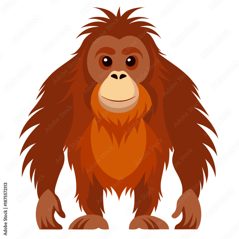 Obraz premium Cute cartoon Orangutan monkey. Cute cartoon young primate symbolizing wildlife and animal life. Perfect for educational projects, children’s design, zoo and wildlife. Isolated vector illustration