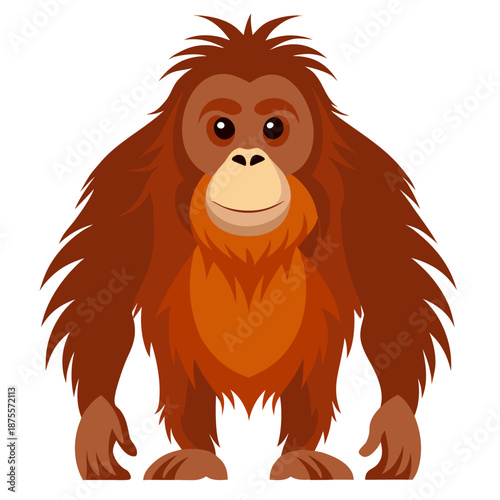 Cute cartoon Orangutan monkey. Cute cartoon young primate symbolizing wildlife  and animal life. Perfect for educational projects, children’s design, zoo and wildlife. Isolated vector illustration