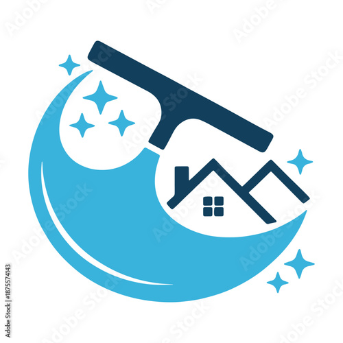 Nighttime house cleaning with moon and stars