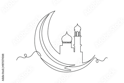 Hands Raised in Dua During Ramadan. Ramadhan 1447 H Concept. Single line draw design. Vector graphic illustration