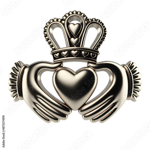 Irish claddagh symbol with heart and crown on transparent background