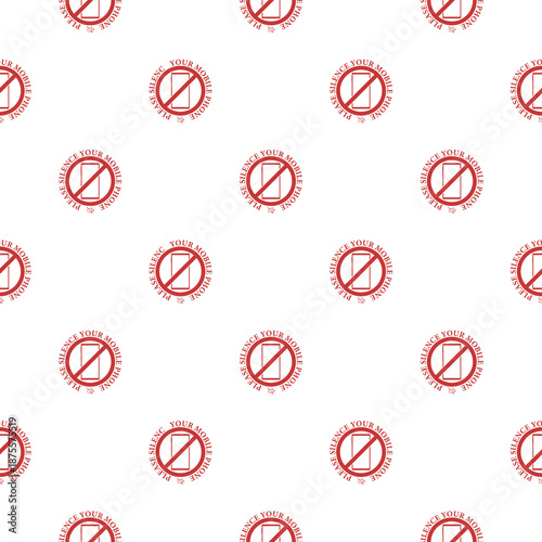 Please silence your mobile phone seamless pattern isolated on white background