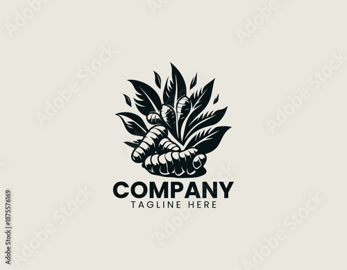 Turmeric root illustrated as clean black vector logo design