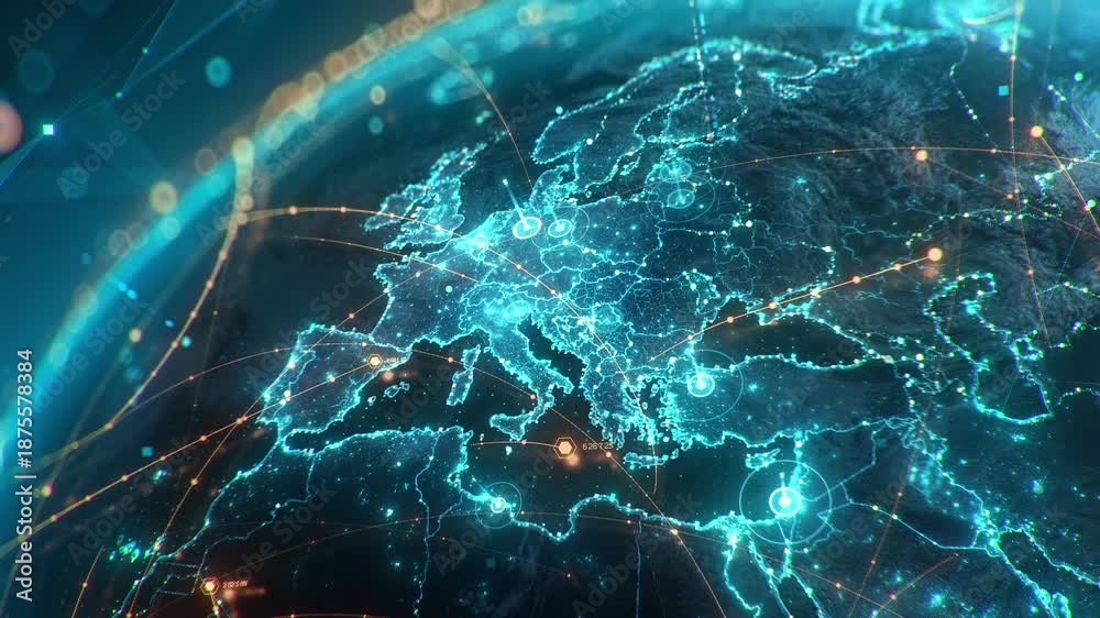 Futuristic digital Earth globe with glowing global network connection ...