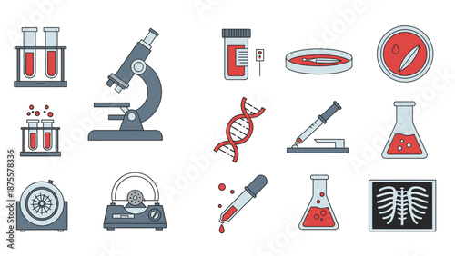 Medical Laboratory Equipment and Scientific Icons.