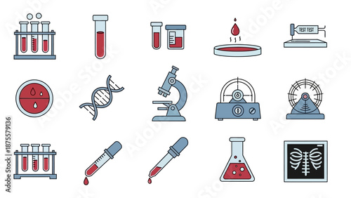 Laboratory Equipment and Medical Icons Set.