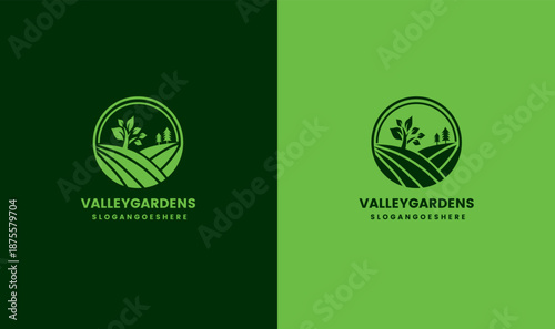 Valley Gardens logo design concept with green and dark green theme