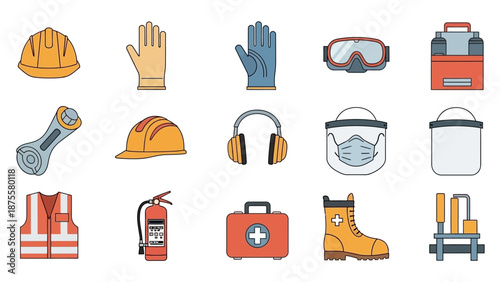 Collection of Safety Equipment and Protective Gear.