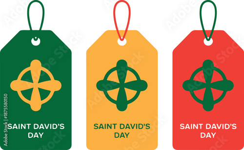 Set of Saint David's Day Hanging Gift Tags with Traditional Cross Symbols