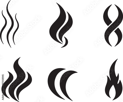 Collection of abstract flame and infinity symbols in monochrome design