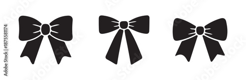 Set of three black bow tie icons isolated on white background, simple graphic