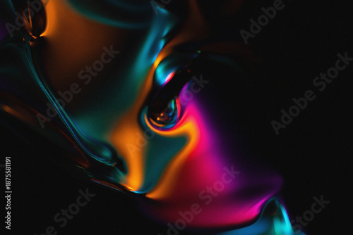 Abstract Neon Liquid Surface with Iridescent Glow on Dark Background