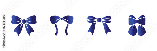 Navy blue ribbon bows for romantic wedding invitation and feminine beauty product branding identity