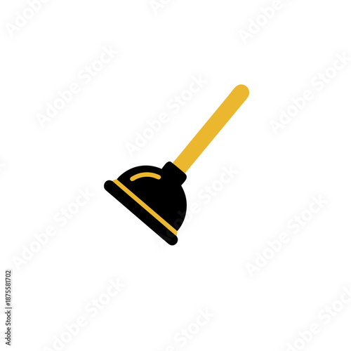 Plunger illustration with yellow handle, simple vector graphic, plumbing tool icon