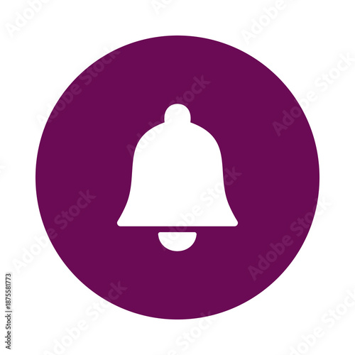 White bell icon isolated on transparent background in purple circle