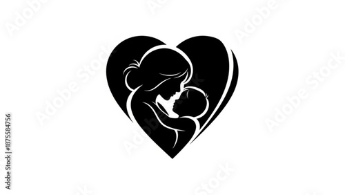 A minimalist vector graphic of a mother and child in a heart shape