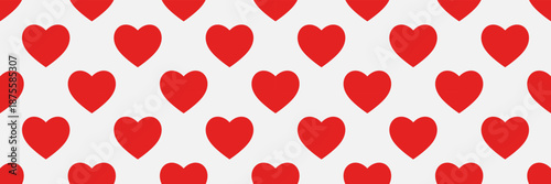 Red hearts flat seamless pattern. Vector illustration.